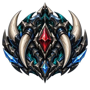 Fangkin badge: twin ivory fangs around a crimson gem